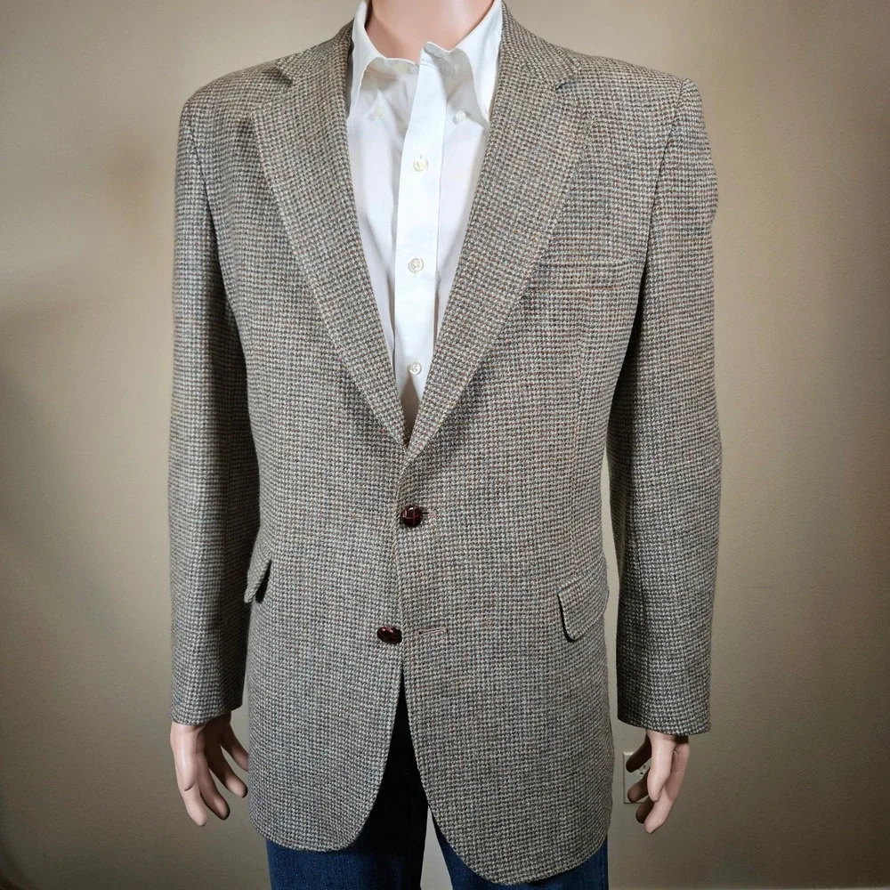 Vintage JCPenney The Mens Shop 100% Wool Tweed Sport Coat Blazer Brown 44L